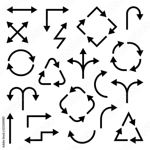Set of different black arrows. Vector illustration