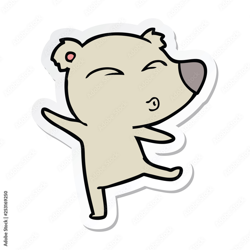 sticker of a cartoon whistling bear sticker of a cartoon whistling bear