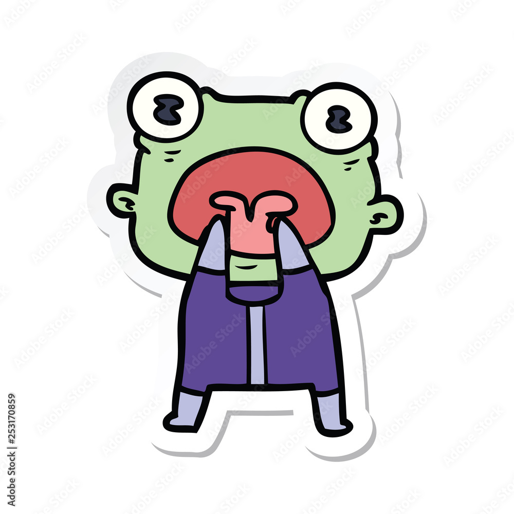 sticker of a cartoon weird alien communicating sticker of a cartoon weird alien communicating