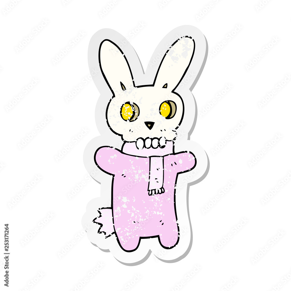 retro distressed sticker of a cartoon spooky skull rabbit retro distressed sticker of a cartoon spooky skull rabbit