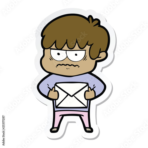 sticker of a annoyed cartoon boy