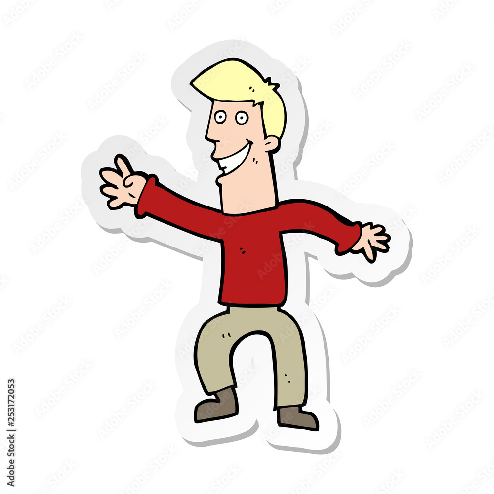 sticker of a cartoon happy man dancing sticker of a cartoon happy man dancing