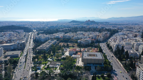 Fototapeta Naklejka Na Ścianę i Meble -  Aerial drone photo of Athens cityscape, Attica, Greece