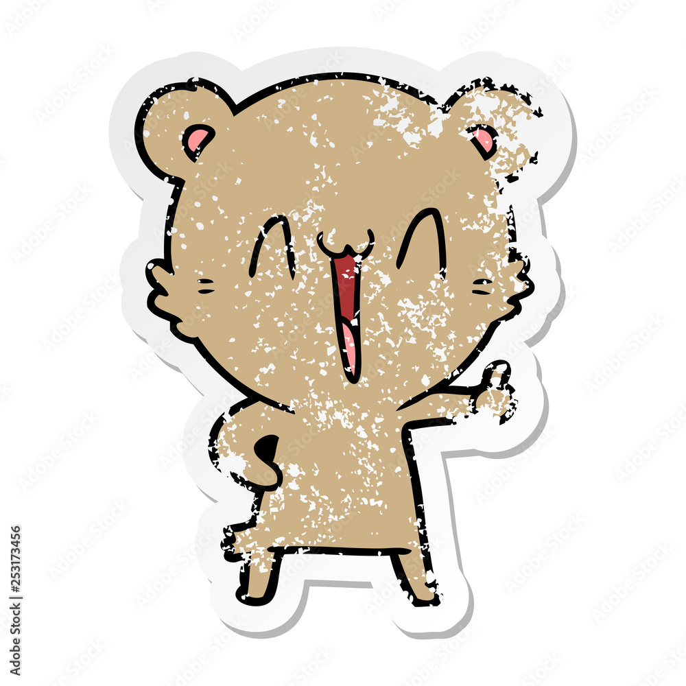 distressed sticker of a happy bear cartoon distressed sticker of a happy bear cartoon