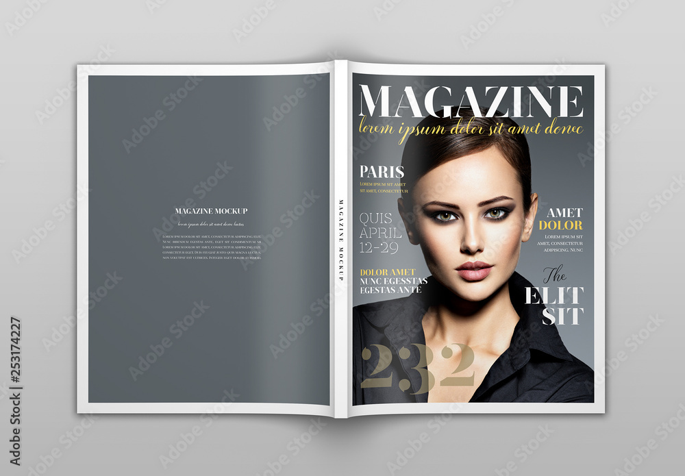 Open Magazine Cover and Back Mockup Stock Template