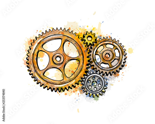 Gears from a splash of watercolor