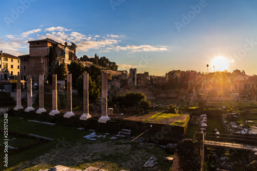 Imperial forums at sunset in Rome, Italy