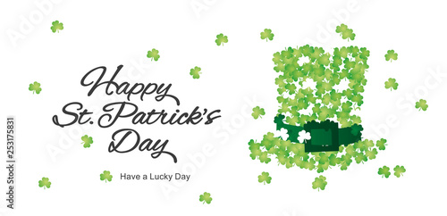 Happy St Patricks Day hat handwritten calligraphy Irish green white greeting card