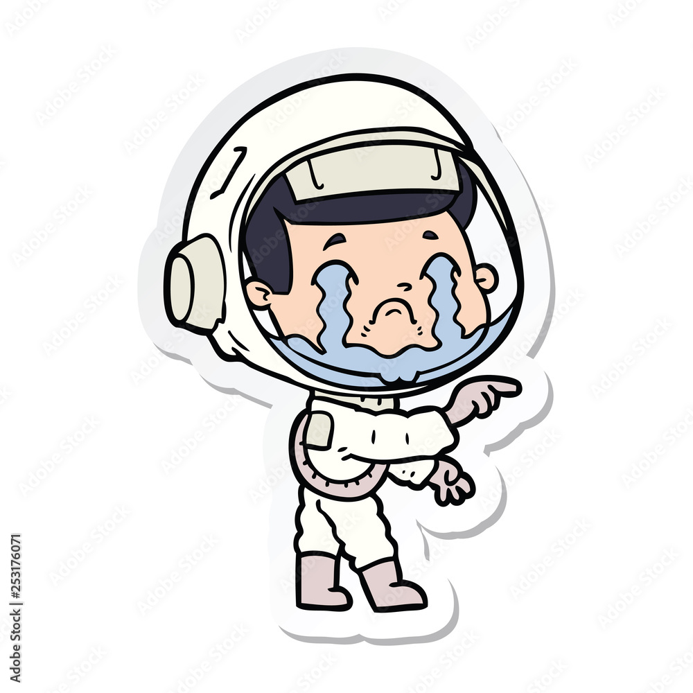 sticker of a cartoon crying astronaut