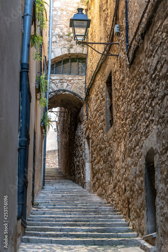 Fototapeta Naklejka Na Ścianę i Meble -  Old Medieval Alley in Girona, Spain