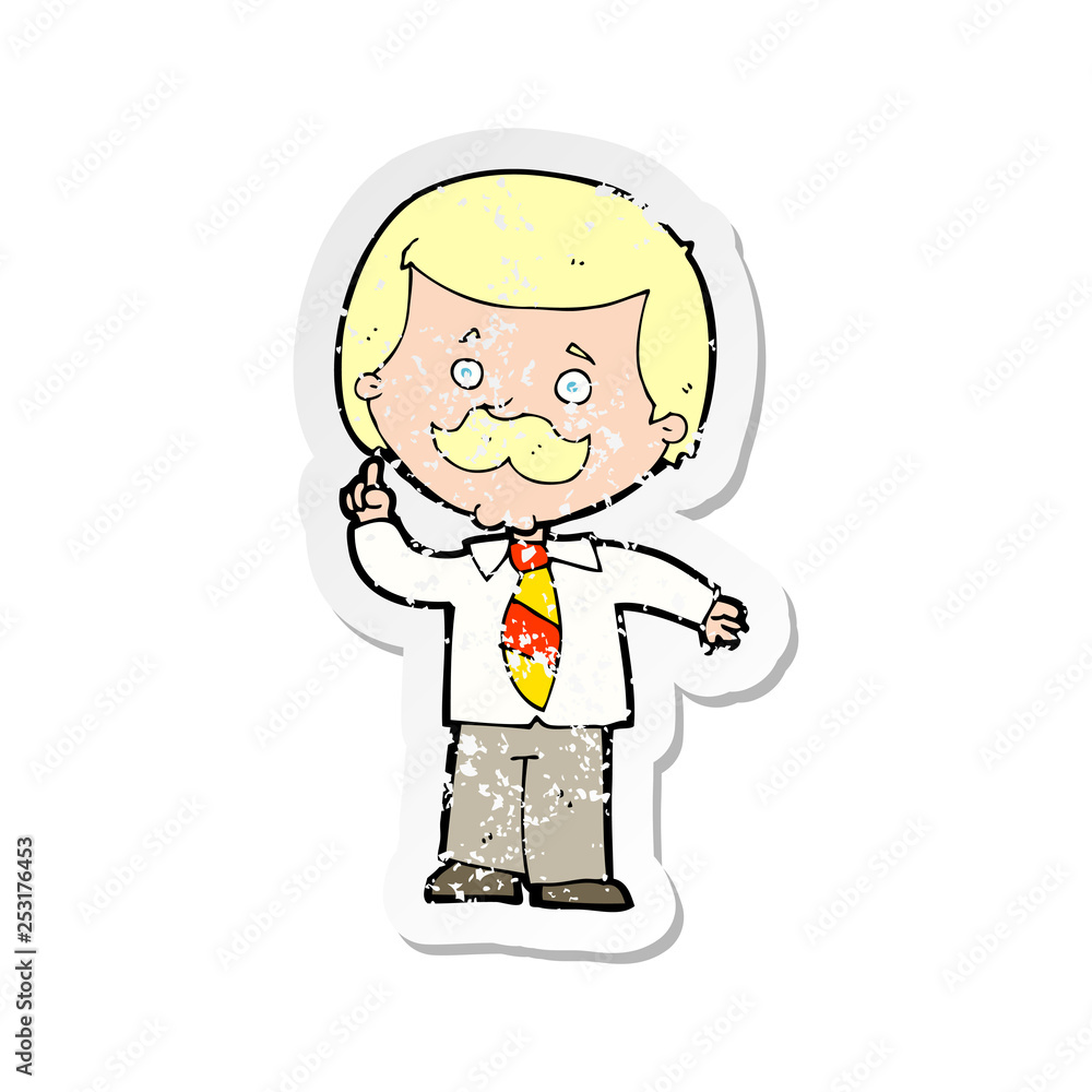 retro distressed sticker of a cartoon newsreader man with idea retro distressed sticker of a cartoon newsreader man with idea