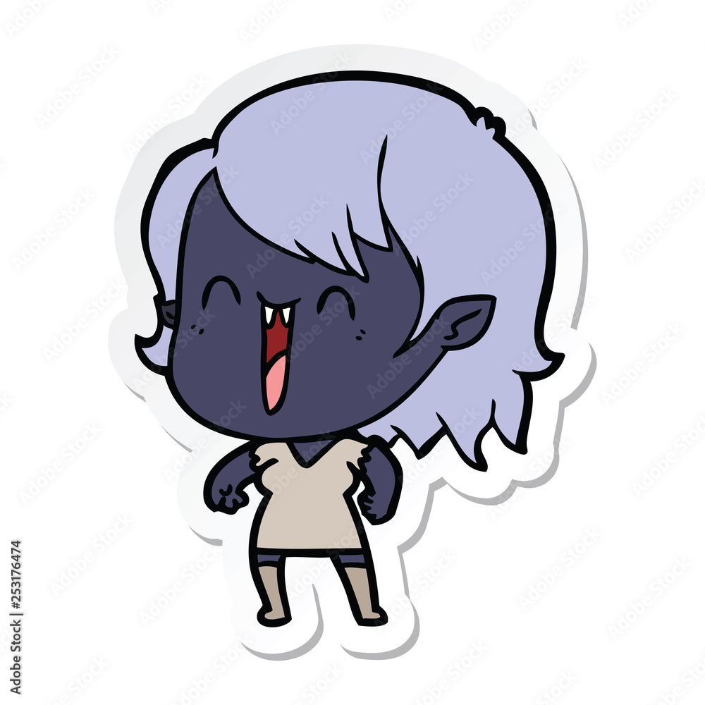 sticker of a cute cartoon happy vampire girl sticker of a cute cartoon happy vampire girl