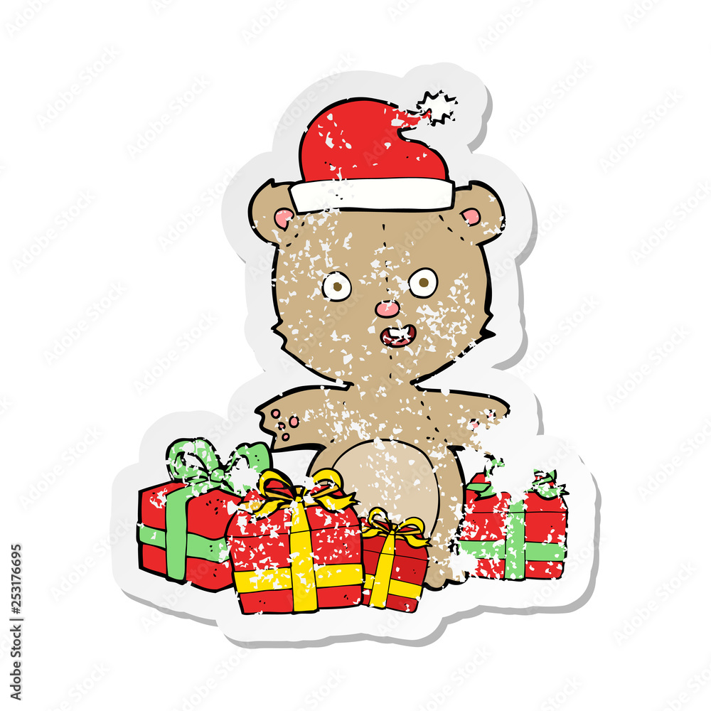 retro distressed sticker of a cartoon christmas teddy bear retro distressed sticker of a cartoon christmas teddy bear