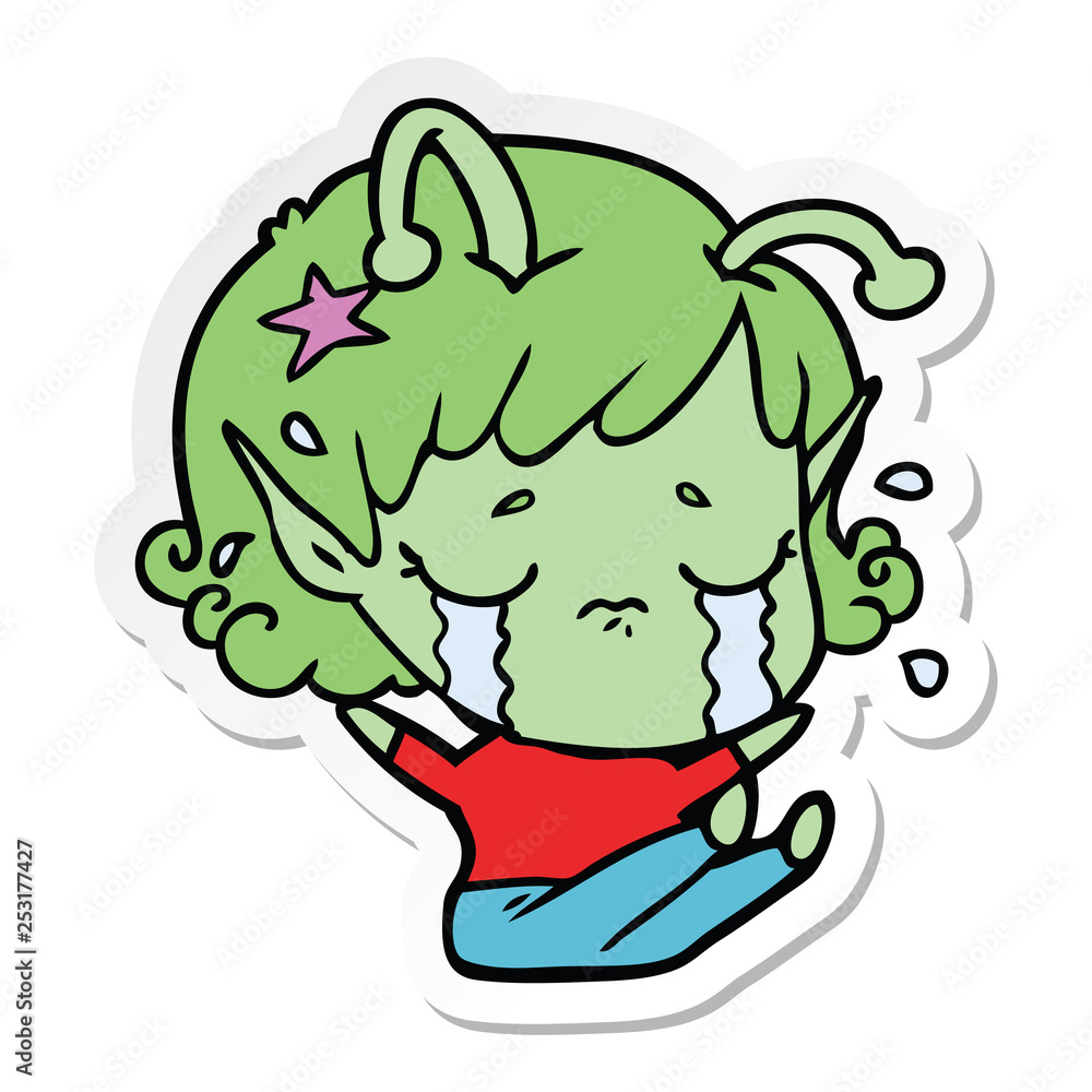 Fototapeta premium sticker of a cartoon crying alien girl