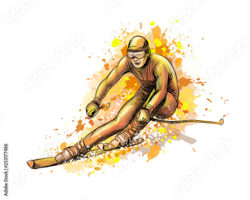 Abstract biathlete from a splash of watercolor