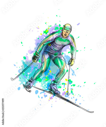 Abstract biathlete from a splash of watercolor