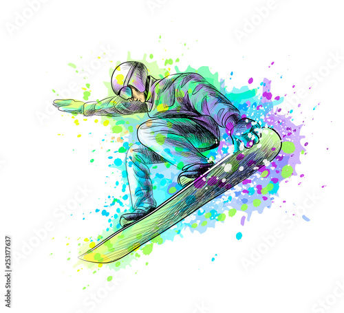 Abstract snowboarder from a splash of watercolor