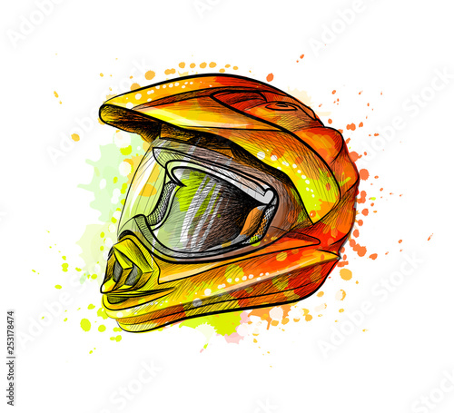 Motorcycle helmet from a splash of watercolor