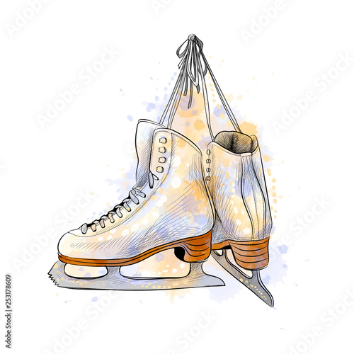 Pair of figure ice skates from a splash of watercolor