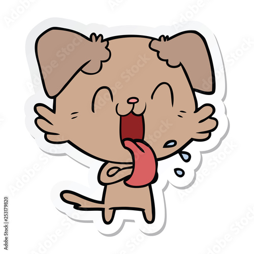 sticker of a cartoon panting dog