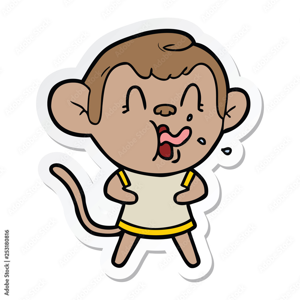 sticker of a crazy cartoon monkey sticker of a crazy cartoon monkey