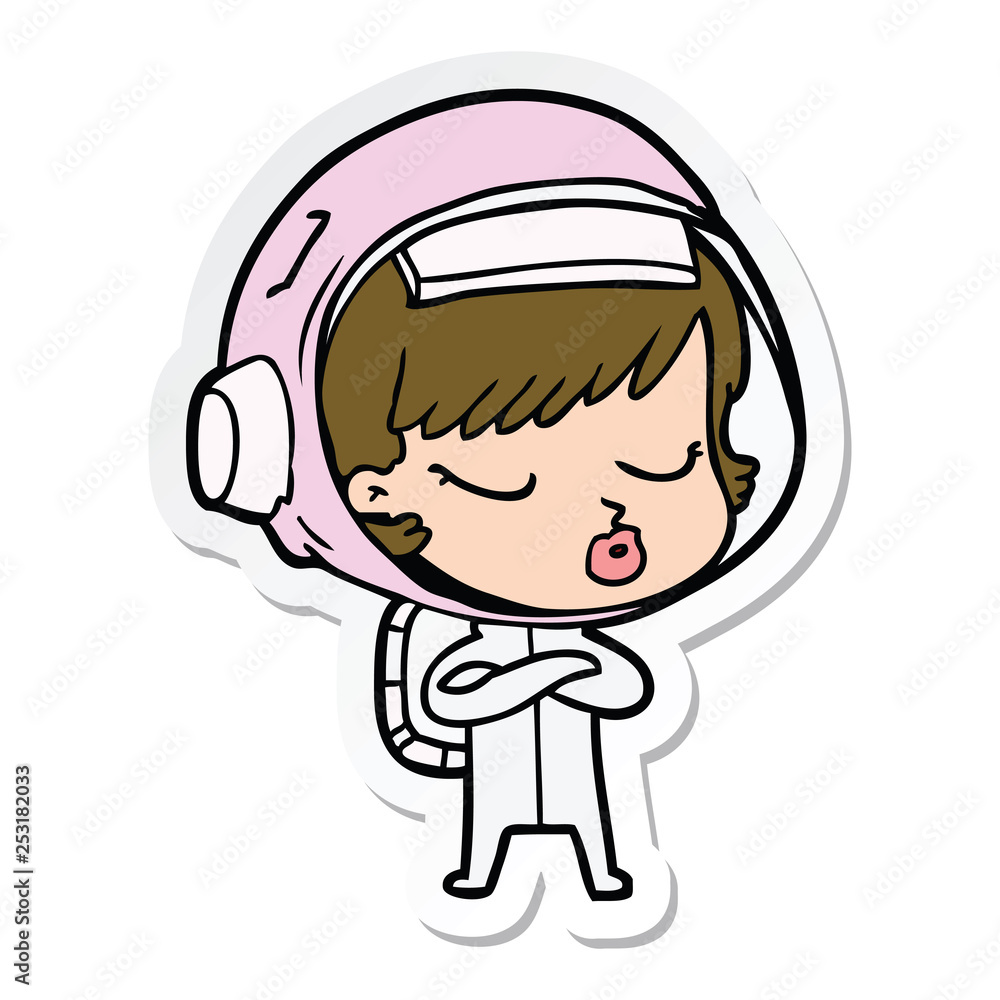 sticker of a cartoon pretty astronaut girl