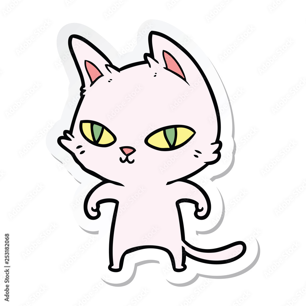 sticker of a cartoon cat with bright eyes sticker of a cartoon cat with bright eyes