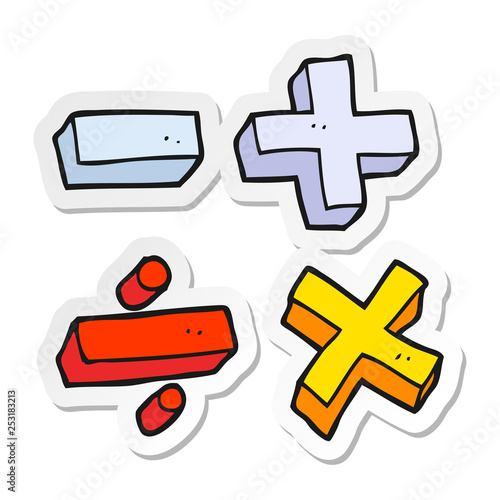 sticker of a cartoon math symbols