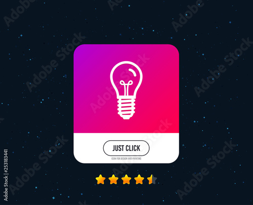 Light bulb icon. Lamp E14 screw socket symbol. Illumination sign. Web or internet icon design. Rating stars. Just click button. Vector