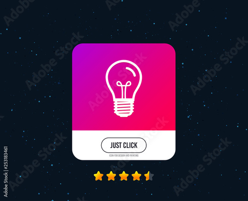 Light bulb icon. Lamp E27 screw socket symbol. Illumination sign. Web or internet icon design. Rating stars. Just click button. Vector