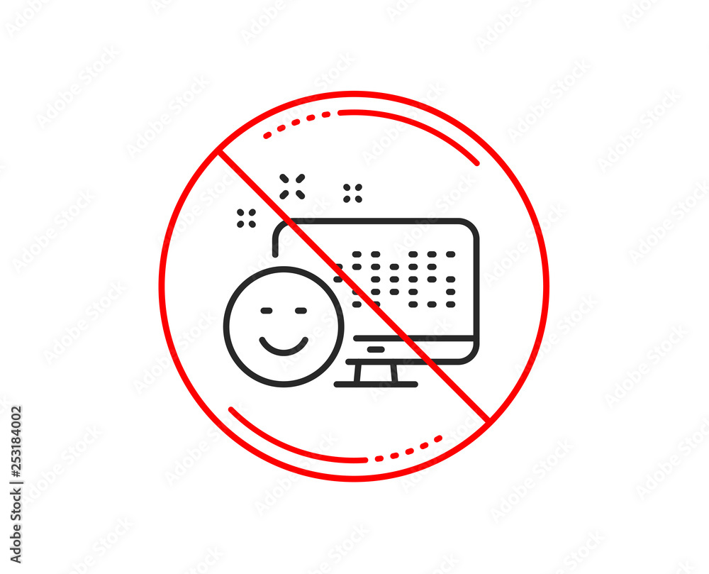 Fototapeta premium No or stop sign. Smile line icon. Positive feedback rating sign. Customer satisfaction symbol. Caution prohibited ban stop symbol. No icon design. Vector