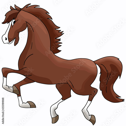 Beautiful cartoon brown horse galloping freely vector illustration