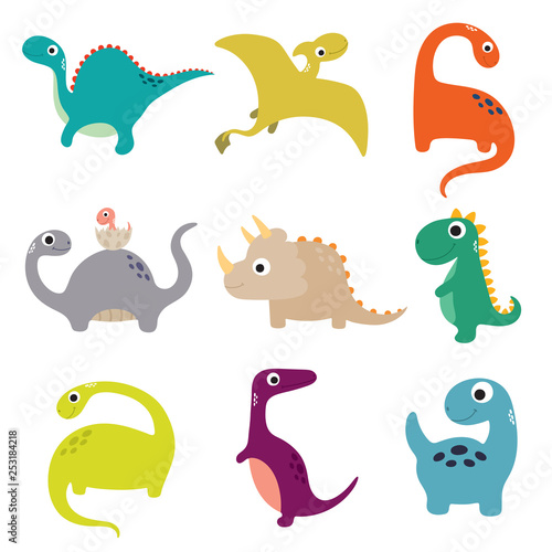 Funny cartoon dinosaurs collection. Vector illustration