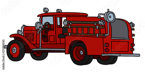 The vectorized hand drawing of a classic fire truck