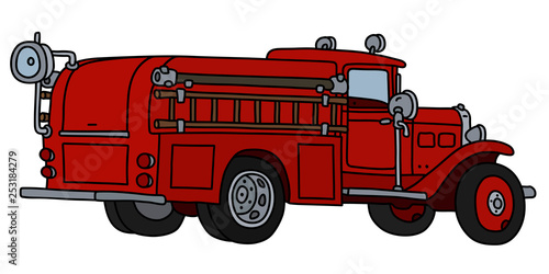 The vectorized hand drawing of a classic fire truck