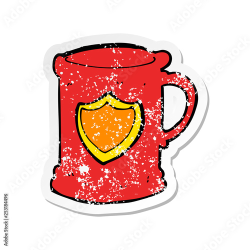 retro distressed sticker of a cartoon tankard