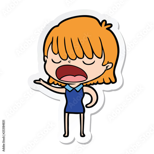 sticker of a cartoon woman talking loudly