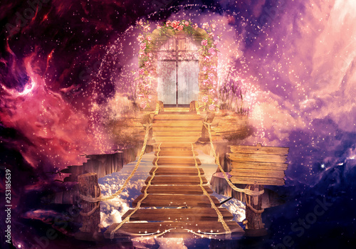 Artistic Colorful 3d Rendering Computer Generated Illustration Of A Heaven Gate That Leads to Another Dimension In A Multicolored Galactic Field Artwork