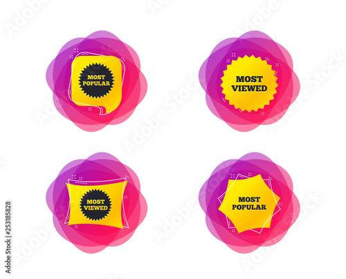 Most popular star icon. Most viewed symbols. Clients or customers choice signs. Geometric gradient sales shapes. Creative banners. Template for design. Vector