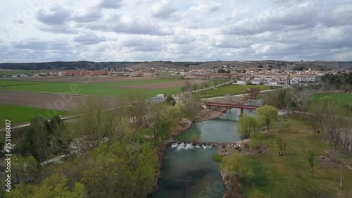 Aerial view of the river Tajo on iron bridge of the 19th century.