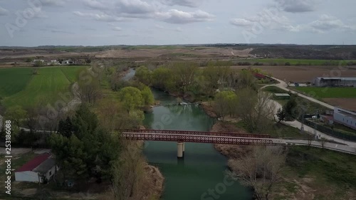 Aerial view of the river Tajo on iron bridge of the 19th century.