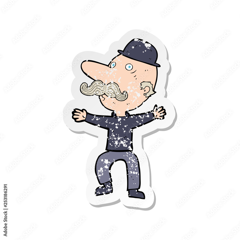 retro distressed sticker of a cartoon wealthy fello retro distressed sticker of a cartoon wealthy fello