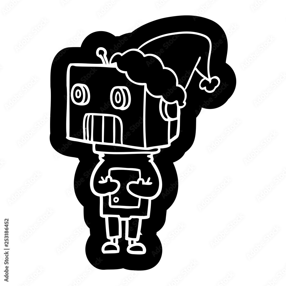 cartoon icon of a robot wearing santa hat cartoon icon of a robot wearing santa hat
