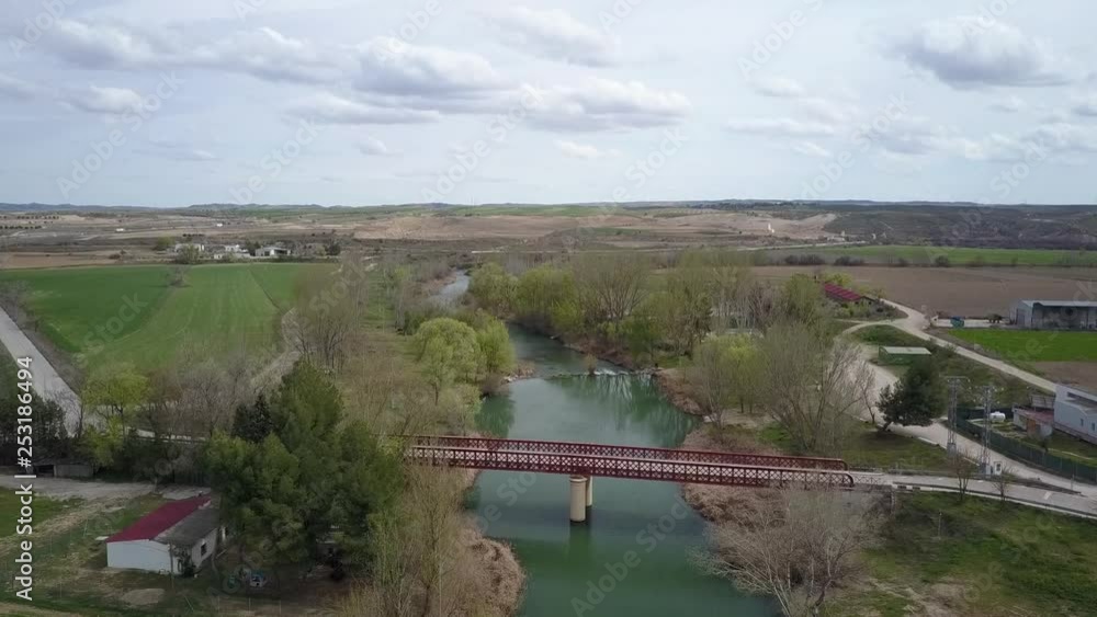 Aerial view of the river Tajo on iron bridge of the 19th century. Aerial view of the river Tajo on iron bridge of the 19th century.