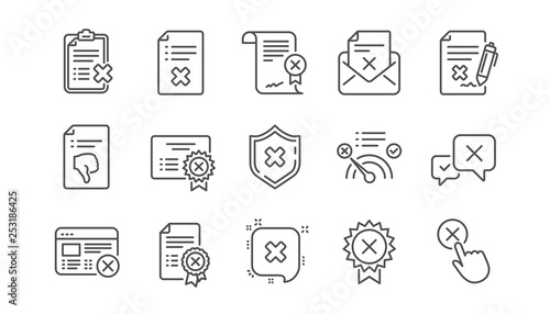 Reject line icons. Decline, Cancel and Dislike. Disapprove linear icon set.  Vector