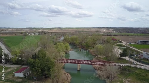Aerial view of the river Tajo on iron bridge of the 19th century.