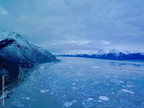 Cold winter views of the icy Cook Inlet in Alaska