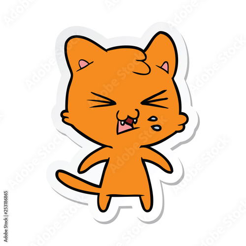sticker of a cartoon hissing cat