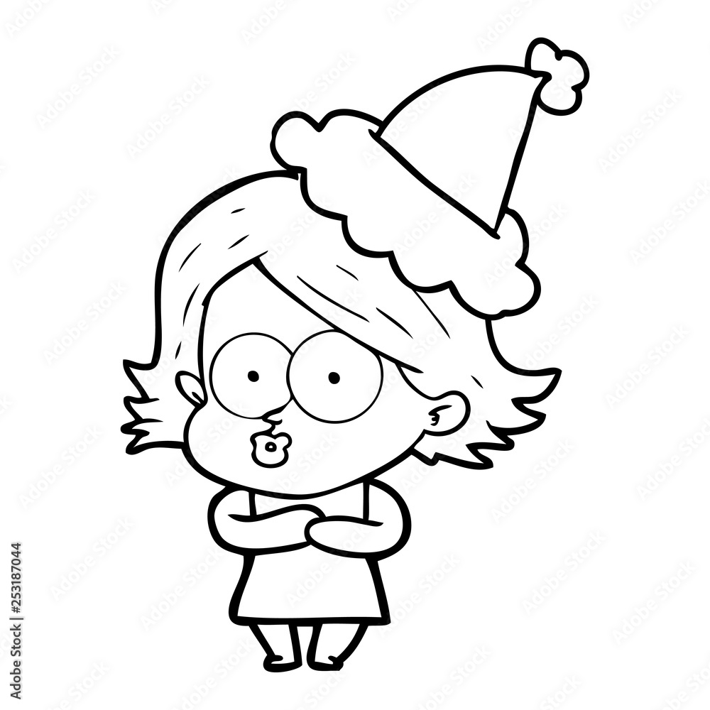line drawing of a girl pouting wearing santa hat line drawing of a girl pouting wearing santa hat