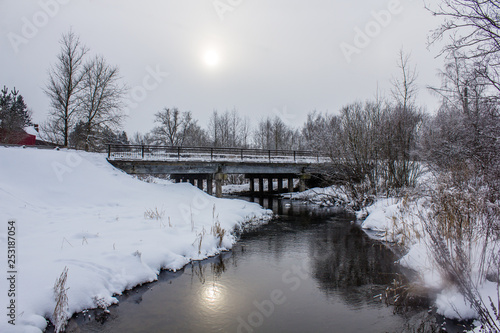 a small river in winter is not frozen. winter landscape. snow picture. winter outside © alenka2194